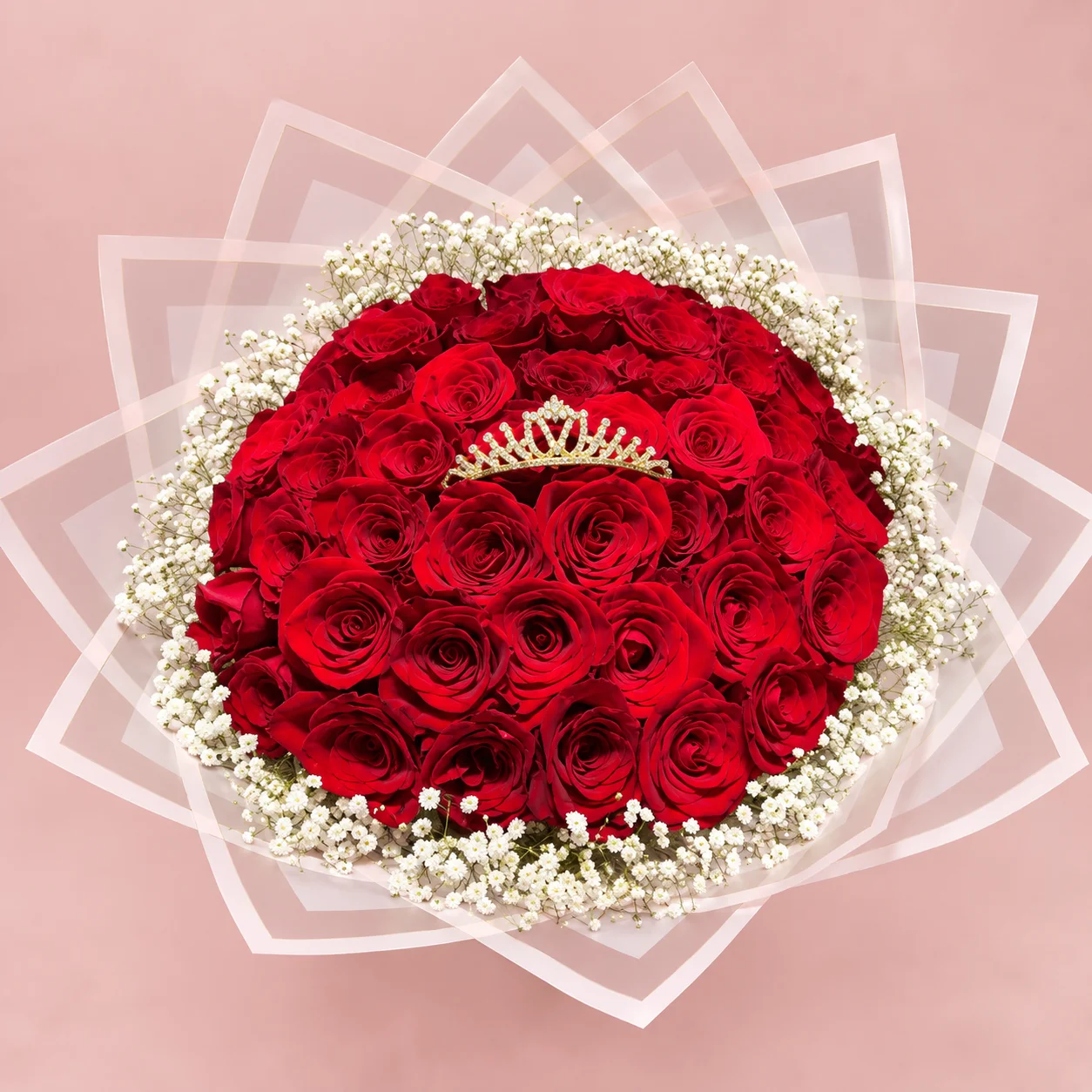 Ramo de 50 rosas rojas con corona